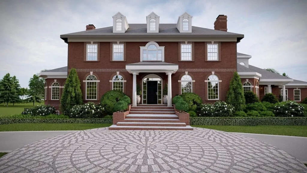 The new driveway, steps, and landscape design of The Arched Manor