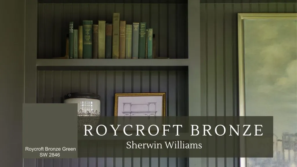 Roycroft Bronze Green Paint Color in The Arched Manor Home Office