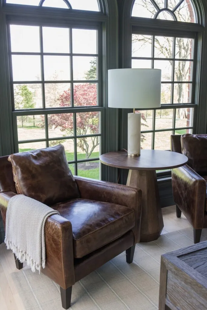 Roycroft Green paint on windows in a home office