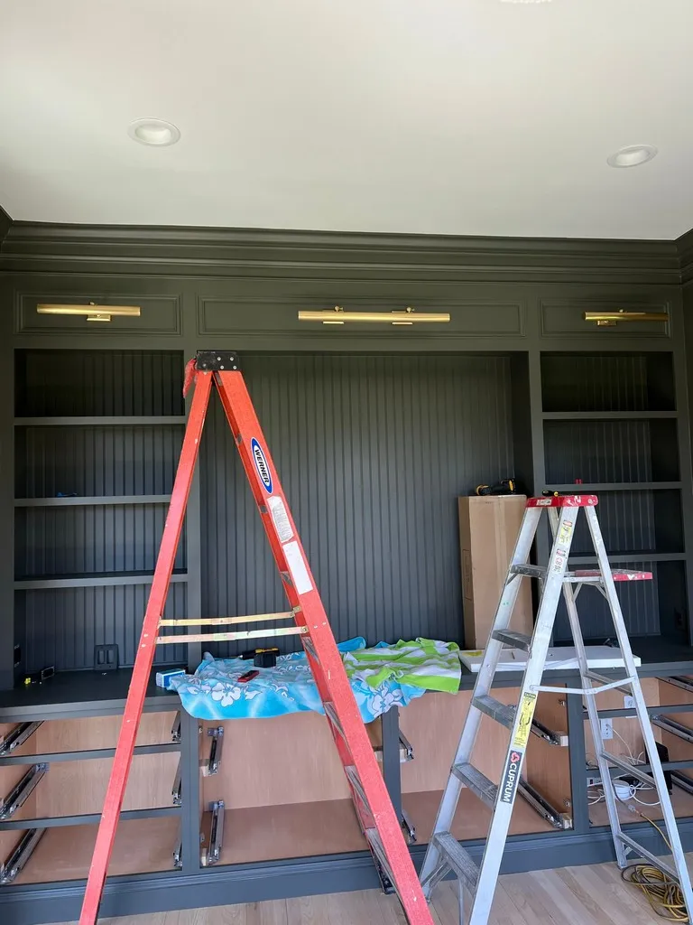 Office Built-in Shelves in our home office! Installing the sconces