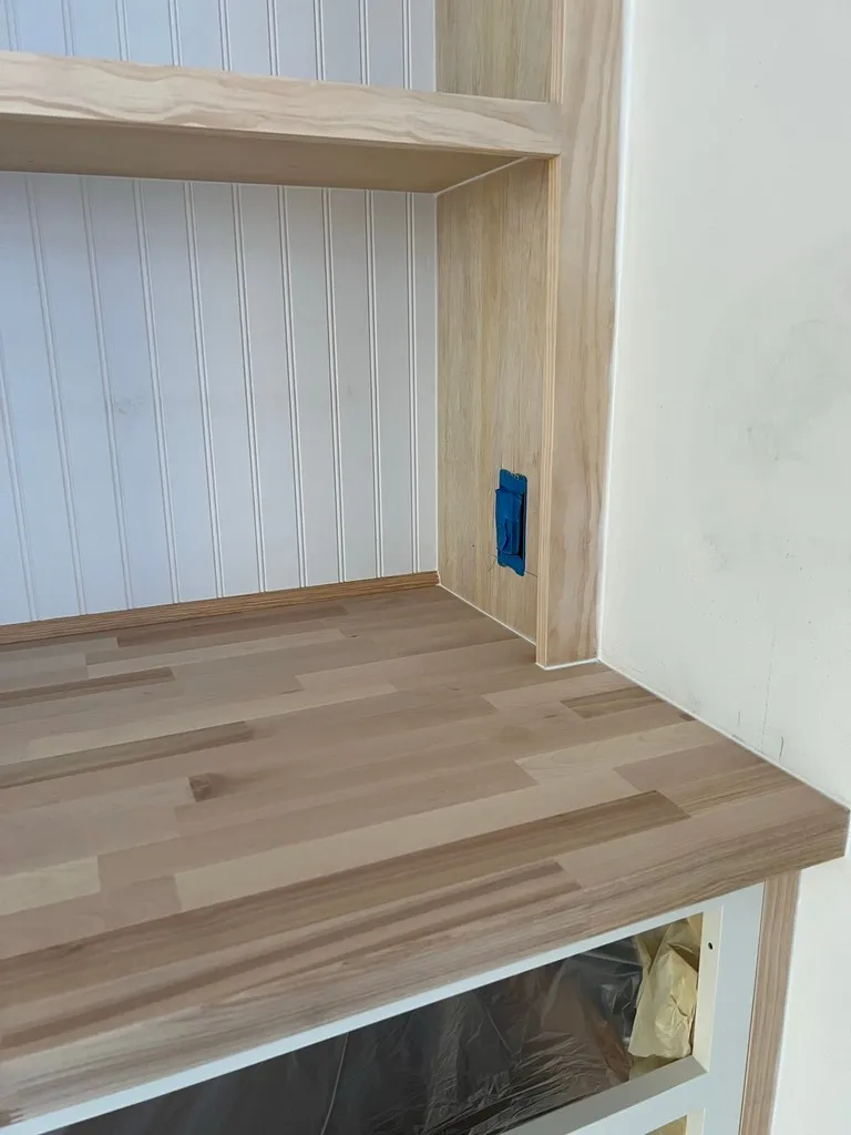 Office Cabinet Built-ins in our home office! Wiring electrical box to side of upper cabinet.