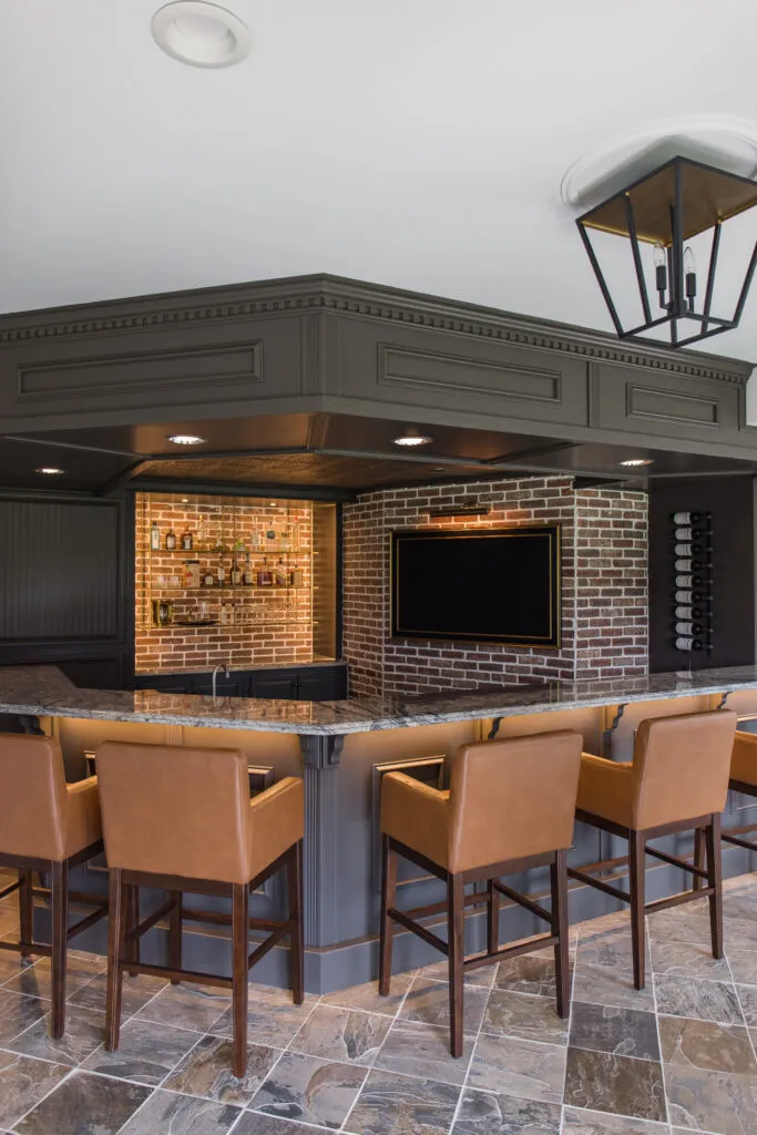 Brick wall on basement bar
