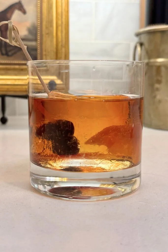 It's hard to even see the large, clear ice cube in this Old Fashioned from the side